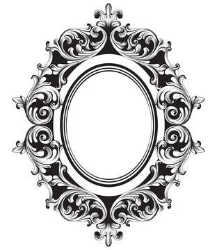 Baroque mirror frame line art. Vector French Luxury rich intricate ornaments. Victorian Royal Style decors
