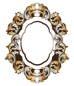 Baroque golden mirror frame. Vector French Luxury rich intricate ornaments. Victorian Royal Style decors