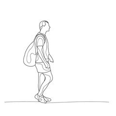 isolated, sketch of a guy with a backpack