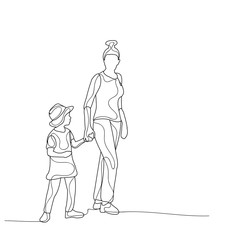 vector, isolated, sketch mom and child
