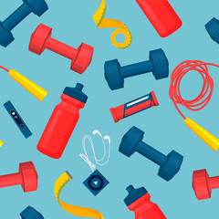 Fitness Items Collection, Colorful Vector Poster