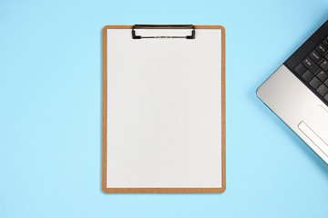 Clipboard with white sheet on pastel color background, Minimal concept