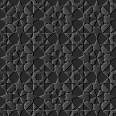 Fototapeta premium 3D dark paper art Islamic geometry cross pattern seamless background