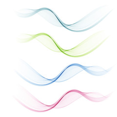 set of abstract color wave smoke transparent blue pink green wavy, design element