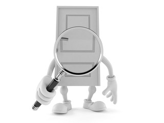 Door character looking through magnifying glass