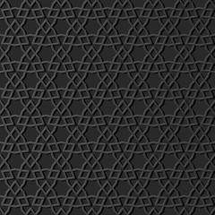 3D dark paper art Islamic geometry cross pattern seamless background