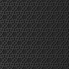 3D dark paper art Islamic geometry cross pattern seamless background