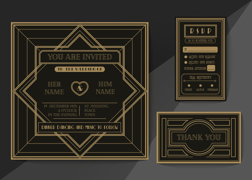 Retro and vintage wedding invitation vector template set