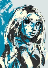 Tapeten Inkt vector portret van vrouw © emieldelange