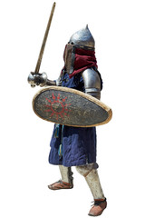 Medieval knight with the sword and shield.
