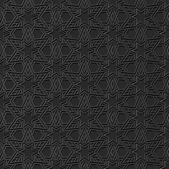 3D dark paper art Islamic geometry cross pattern seamless background