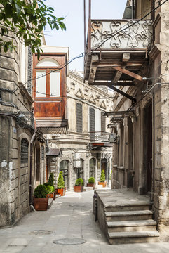 baku city old town street in azerbaijan