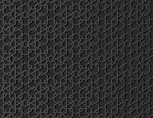 3D dark paper art Islamic geometry cross pattern seamless background