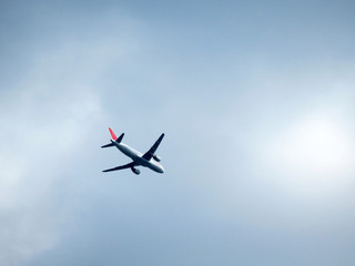 Plane flying in the sky. Jet flight