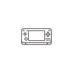 Handheld portable retro game console - vector sign, symbol, pictogram in outline design. Pocket gaming gadget - flat line icon on isolated background.
