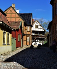 Half-timbered frame old norwegian houses