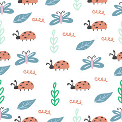 Seamless pattern. Cute animals and plants. Scandinavian style. Prints for clothes and postcards, for children. For your design.