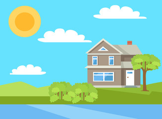 Three Storey House in Rural Countryside Vector