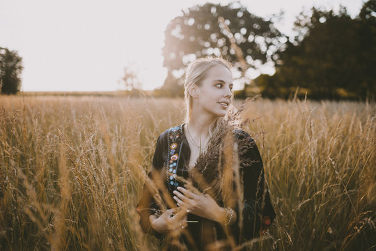 Happy girl in the fields