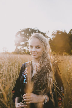 Happy girl in the fields