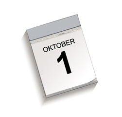 Kalender, Abreißkalender mit Datum 1 Oktober 
Vektor Illustration isoliert auf weißem Hintergrund