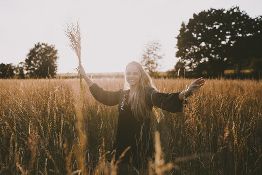 Happy girl in the fields