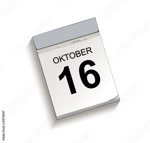 "Kalender, Abreißkalender mit Datum 16. Oktober Vektor Illustration 