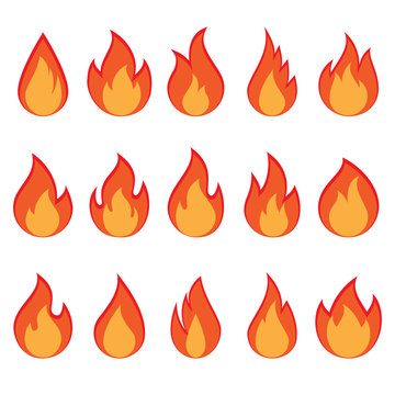 vector collection of fire flames on white background