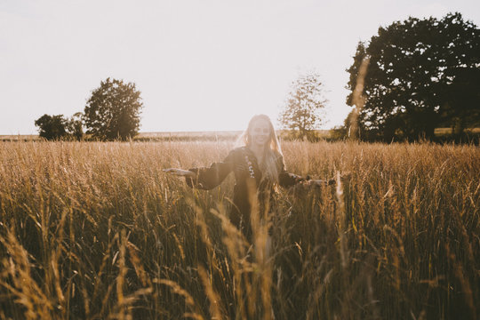 Happy girl in the fields