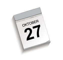 Kalender, Abreißkalender mit Datum 27. Oktober 
Vektor Illustration isoliert auf weißem Hintergrund