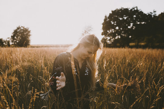 Happy girl in the fields