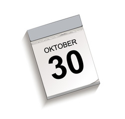 Obraz premium Kalender, Abreißkalender mit Datum 30. Oktober Vektor Illustration isoliert auf weißem Hintergrund