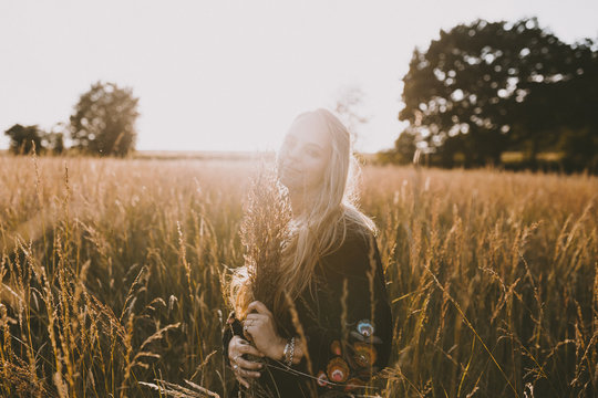 Happy girl in the fields
