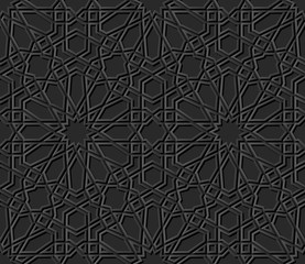 3D dark paper art Islamic geometry cross pattern seamless background