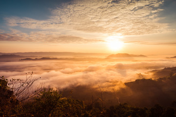 Sunrise and the mist in winter morning