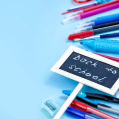 Back to School Background in Blue, Red and White Colors