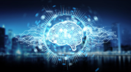 Digital artificial intelligence icon hologram 3D rendering
