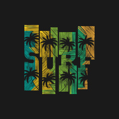 Surf typography poster. Concept for print production. T-shirt fashion Design.