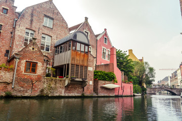 Fototapeta na wymiar canals and streets of the ancient medieval district of Ghent, Belgium