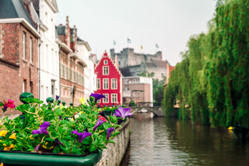 Fototapeta na wymiar canals and streets of the ancient medieval district of Ghent, Belgium