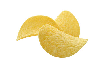 large potato chips on white background isolated