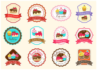 Set of cute sweet bakery badge label and logo
