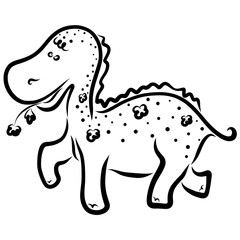 A cheerful little dinosaur in flowers, carrying a flower