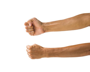 Clipping path hand gestures isolated on white background. Hand making fist sign or symbol gesture. Front and back hand gesture.