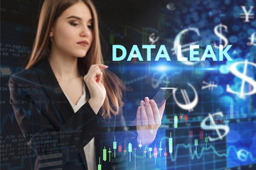 The concept of business, technology, the Internet and the network. A young entrepreneur working on a virtual screen of the future and sees the inscription: Data leak