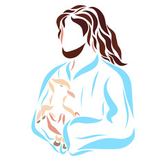 Caring Lord Jesus holds a small lamb in his arms © YuliaRafael Nazaryan
