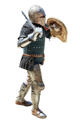 Medieval knight with the sword and shield.