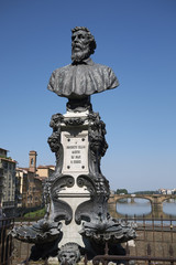 Firenze, Italy - June 21, 2018 : View of Benvenuto Cellini bust in Ponte Vecchio