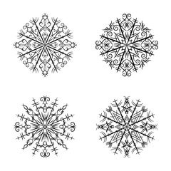 Set of black snowflakes isolated on white background. Vector illustration.