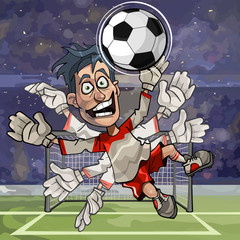 cartoon goalkeeper catches the ball with numerous hands